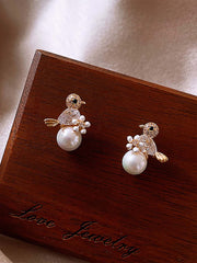 Shein - Rhinestone Bird & Faux Pearl Decor Stud Earrings