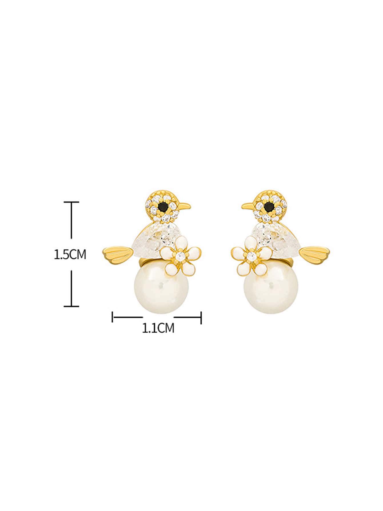 Shein - Rhinestone Bird & Faux Pearl Decor Stud Earrings