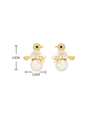 Shein - Rhinestone Bird & Faux Pearl Decor Stud Earrings