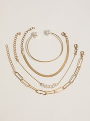Shein - 4pcs/Set Faux Pearl Decor Bracelet