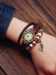 Shein - Vintage Wrap Bracelet Design Round Pointer Quartz Watch