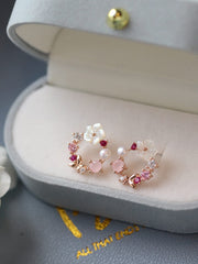 Shein - Rhinestone & Flower Decor Stud Earrings