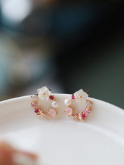 Shein - Rhinestone & Flower Decor Stud Earrings