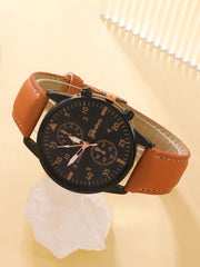 Shein - 4pcs Set New Men Watch Luxury Bracelet Set Fashion Business Brown Leather Quartz Wrist Watches for Men Gift Set Relogio Masculino