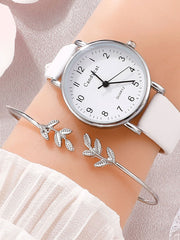 Shein - 1pc Round Pointer Quartz Watch & 1pc Bracelet