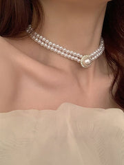 Shein - Faux Pearl Decor Faux Pearl Beaded Choker & Earrings