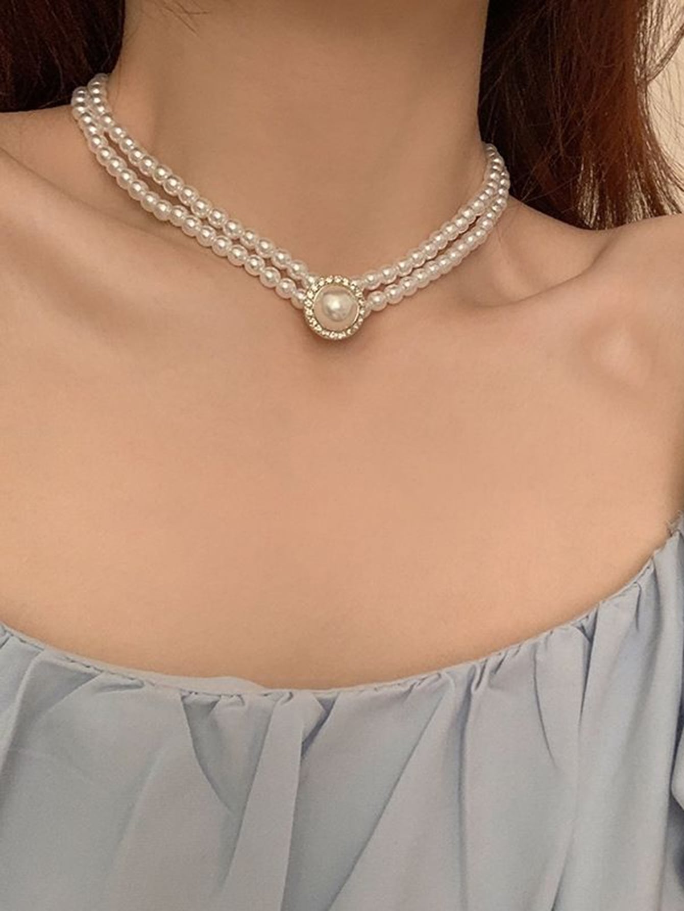 Shein - Faux Pearl Decor Faux Pearl Beaded Choker & Earrings