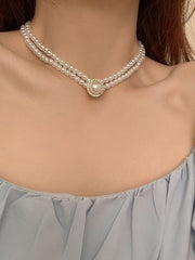 Shein - Faux Pearl Decor Faux Pearl Beaded Choker & Earrings