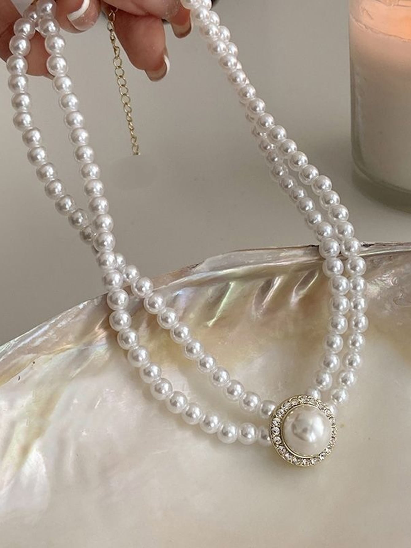 Shein - Faux Pearl Decor Faux Pearl Beaded Choker & Earrings