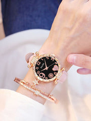 Shein - 1pc Rhinestone Decor Quartz Watch & 1pc Bracelet