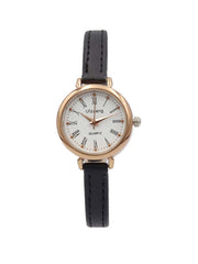 Shein - 1pc Black PU Polyurethane Strap Fashionable Round Dial Quartz Watch, For Daily Life