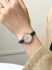 Shein - 1pc Black PU Polyurethane Strap Fashionable Round Dial Quartz Watch, For Daily Life