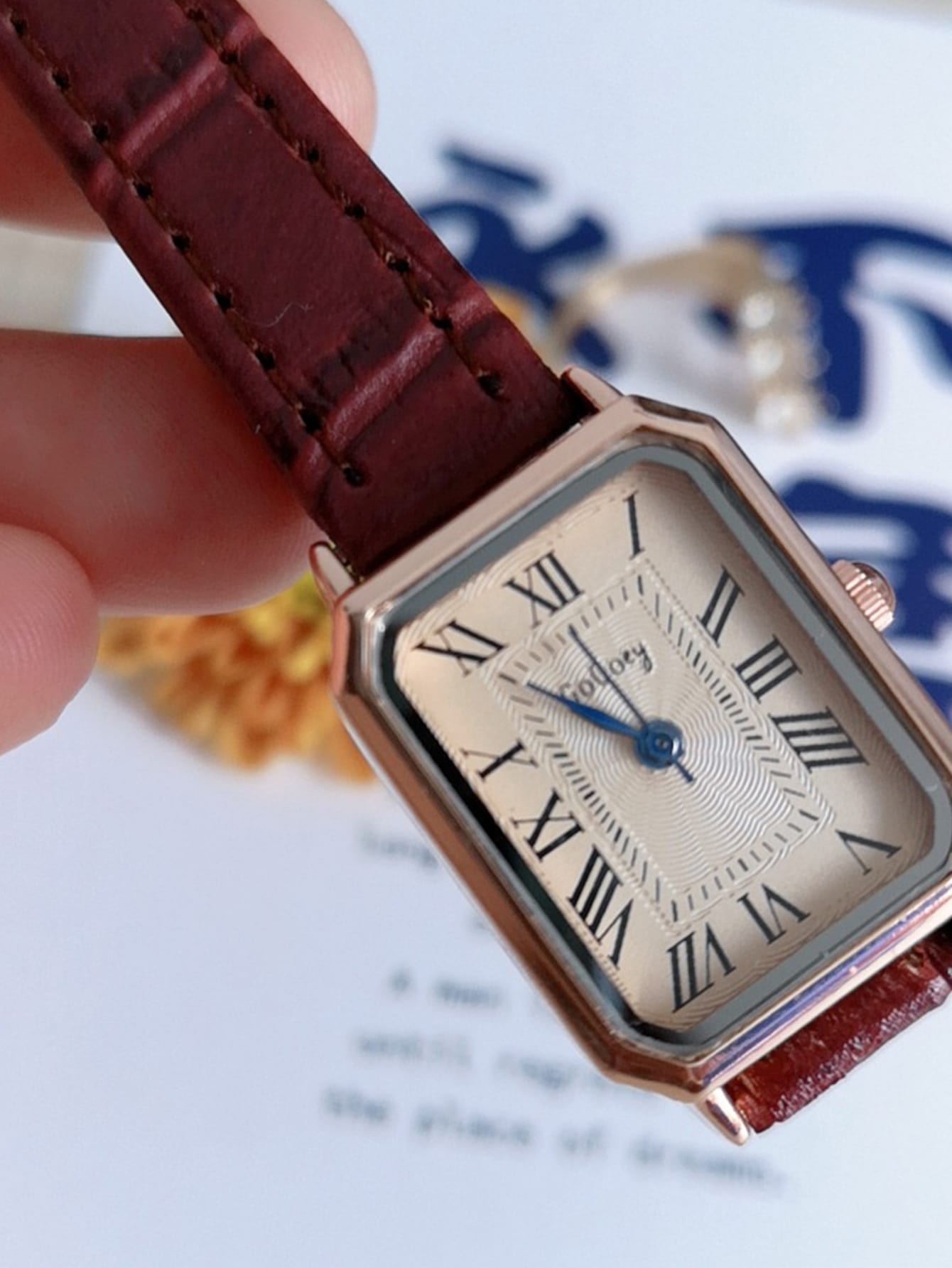 Shein - Minimalist Rectangular Faux Leather Strap Watch