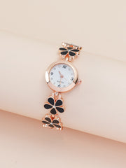 Shein - Flower Decor Round Pointer Quartz Watch