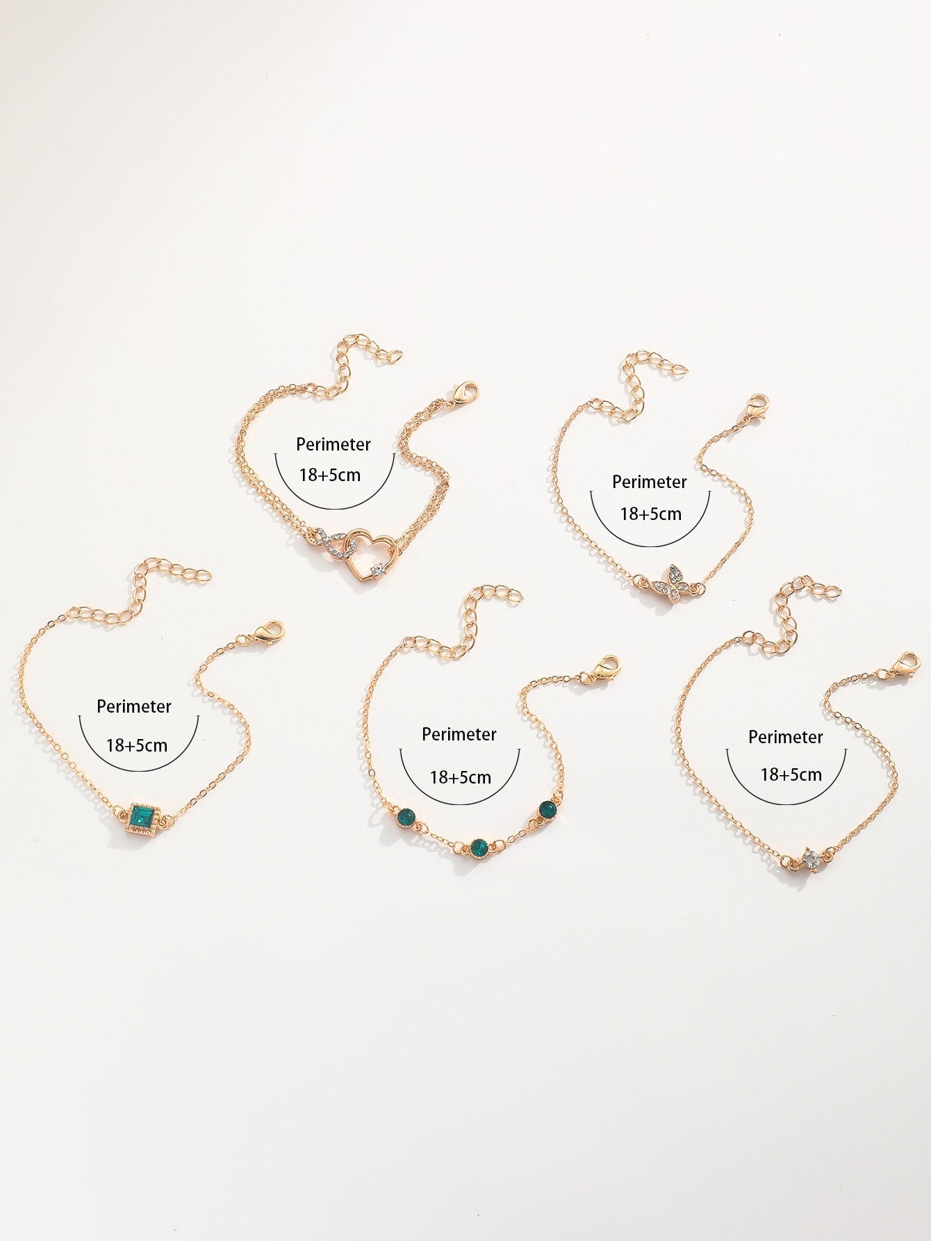Shein - 5pcs/set Rhinestone Butterfly & Heart Decor Bracelet