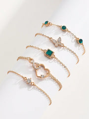 Shein - 5pcs/set Rhinestone Butterfly & Heart Decor Bracelet
