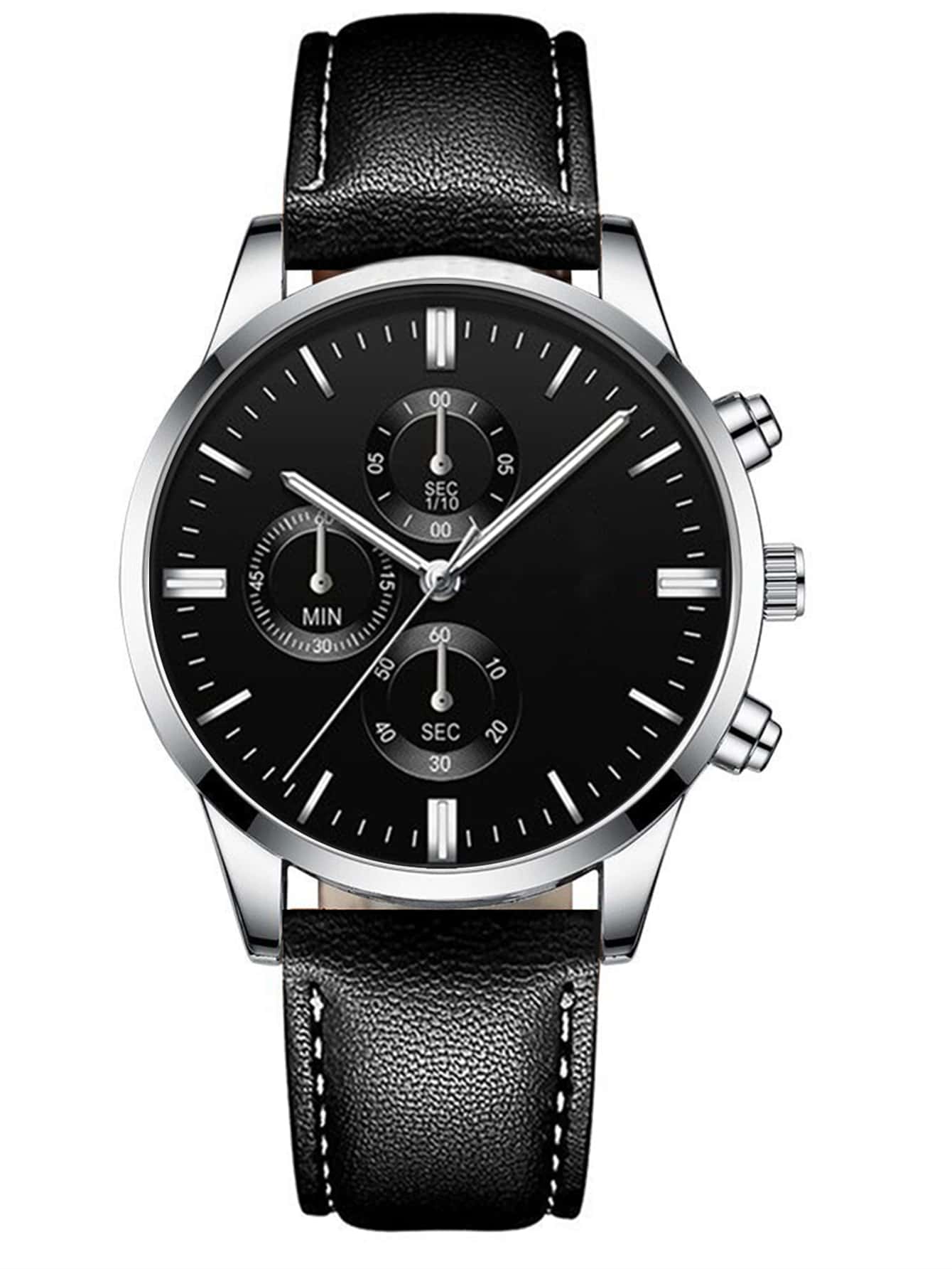 Shein - Black Stainless Steel Business Round Pointer Quartz Watch For Daily Life