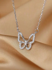 Shein - Fashion zinc alloy necklace with rhinestone decor and butterfly pendant for daily decoration one piece for women