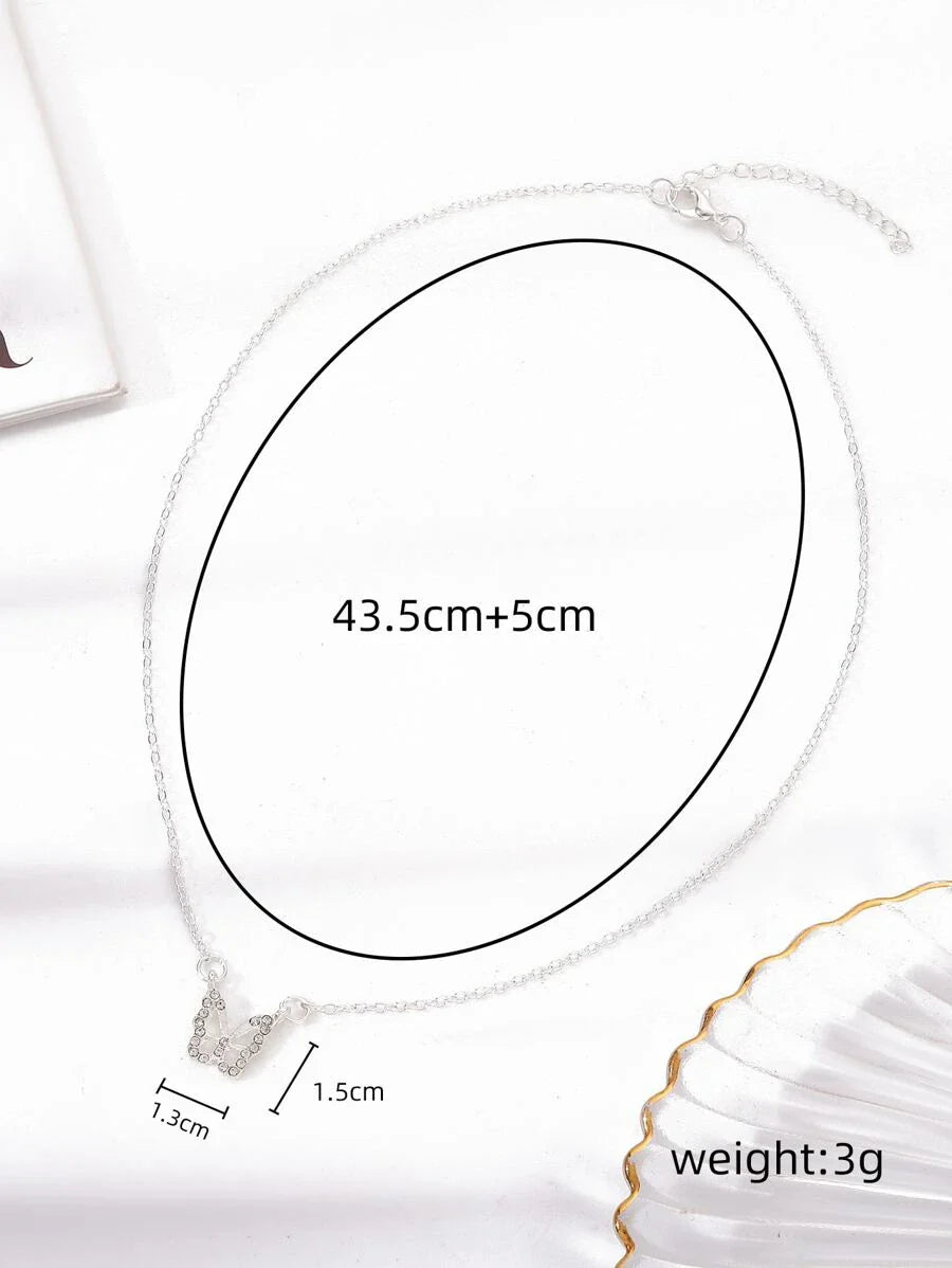 Shein - Fashion zinc alloy necklace with rhinestone decor and butterfly pendant for daily decoration one piece for women