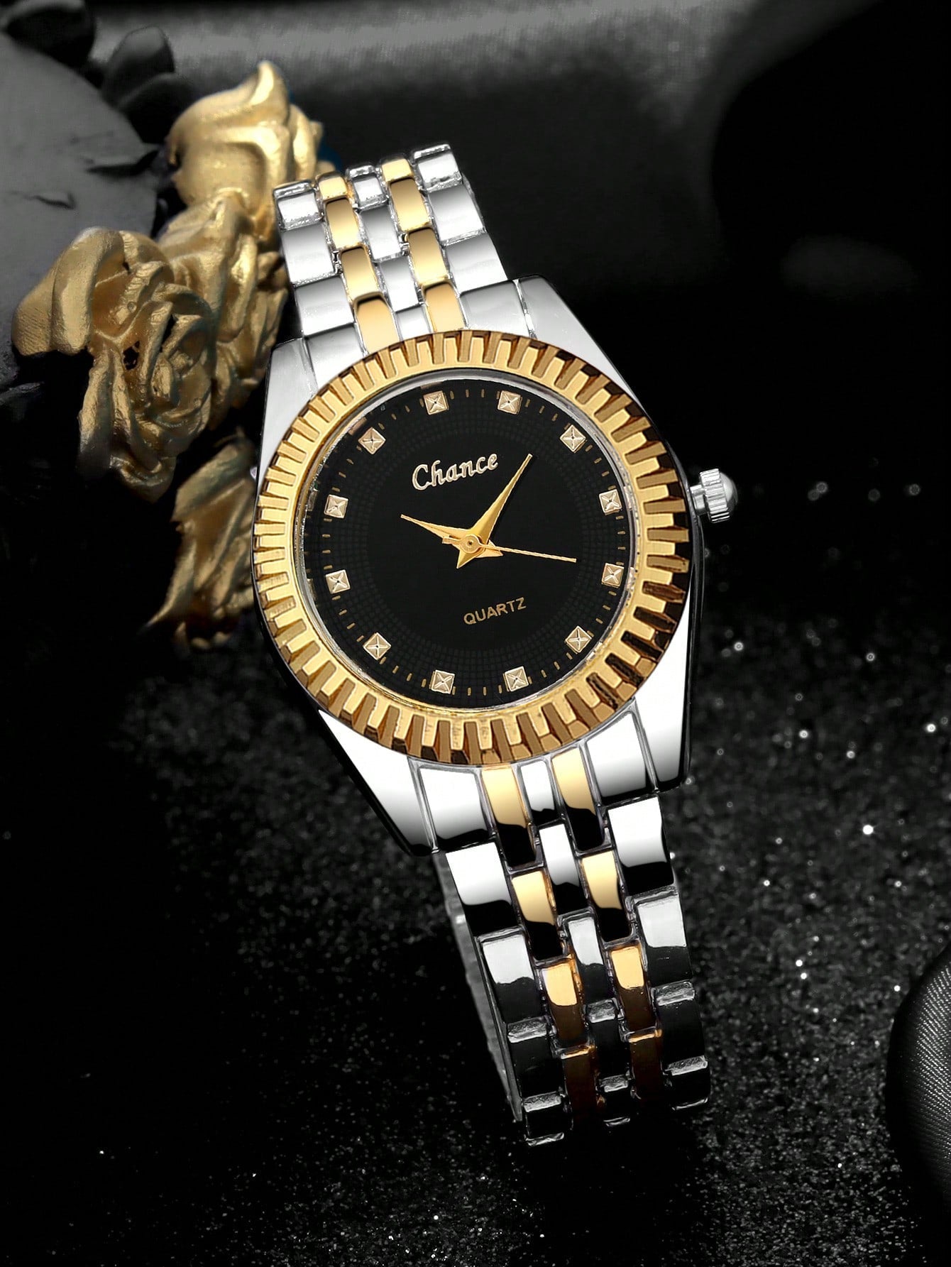 Shein - 1pc Rhinestone Decor Quartz Watch & 1pc Bow Decor Bracelet
