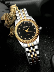Shein - 1pc Rhinestone Decor Quartz Watch & 1pc Bow Decor Bracelet