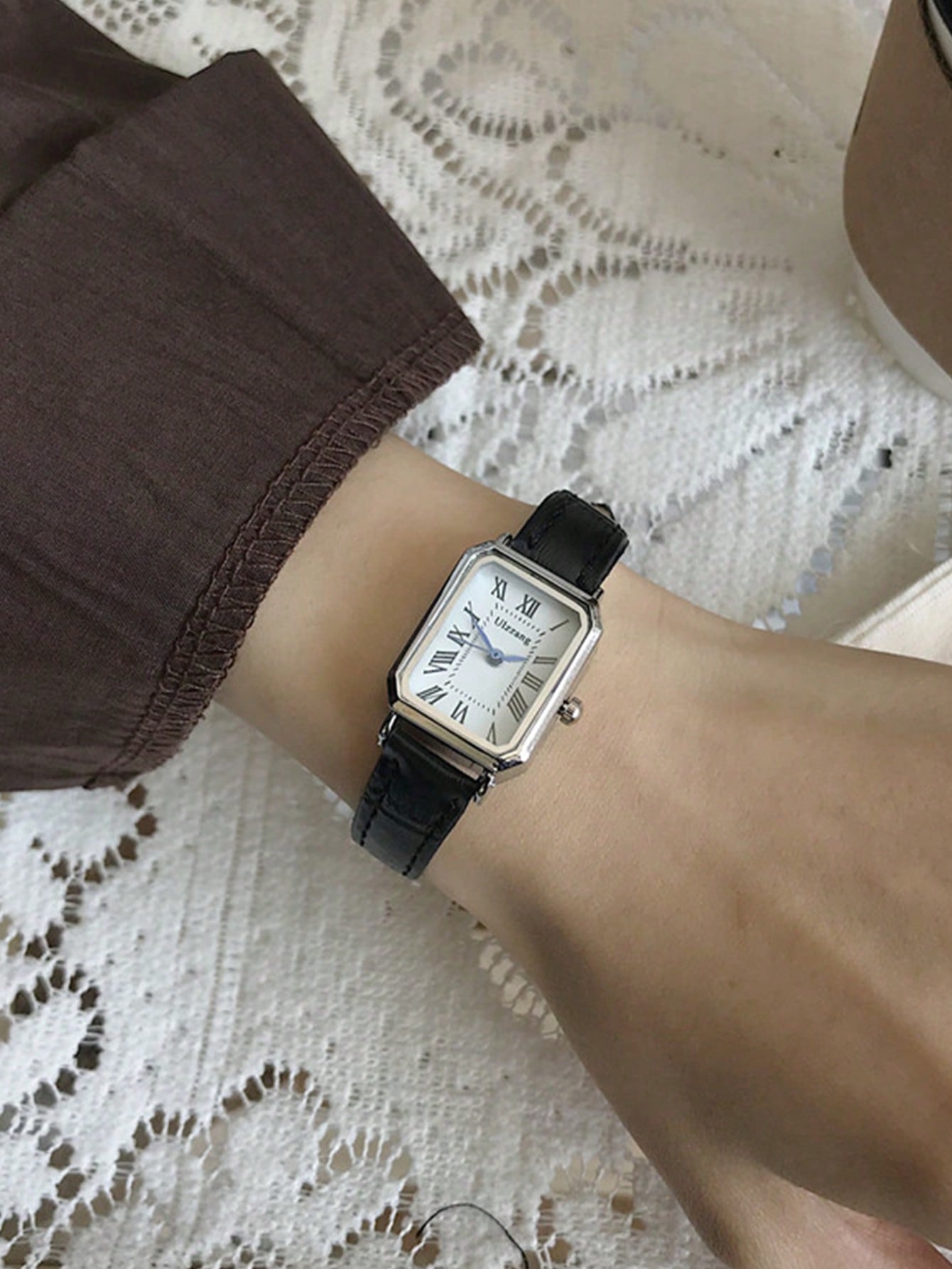 Shein - Minimalist Rectangular Faux Leather Strap Watch