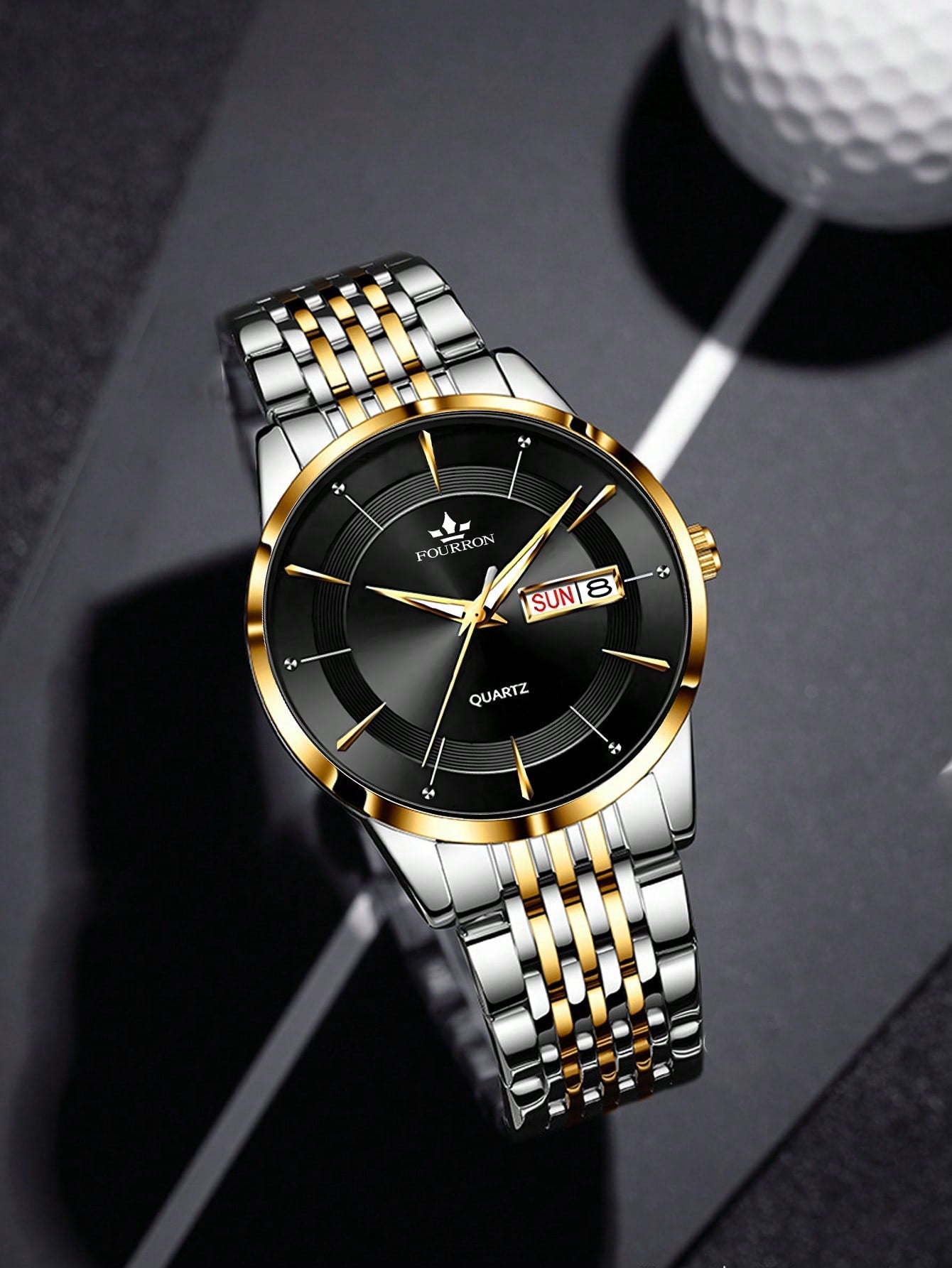 Shein - 1pc Men Two Tone Stainless Steel Strap Business Date Round Dial Quartz Watch, For Daily Life