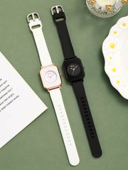 Shein - 2pcs Couple Square Dial Quartz Watch