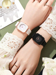 Shein - 2pcs Couple Square Dial Quartz Watch