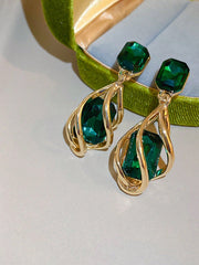 Shein - 2Pcs Geometric Green Gemstone & Diamond Drop Earrings For Women