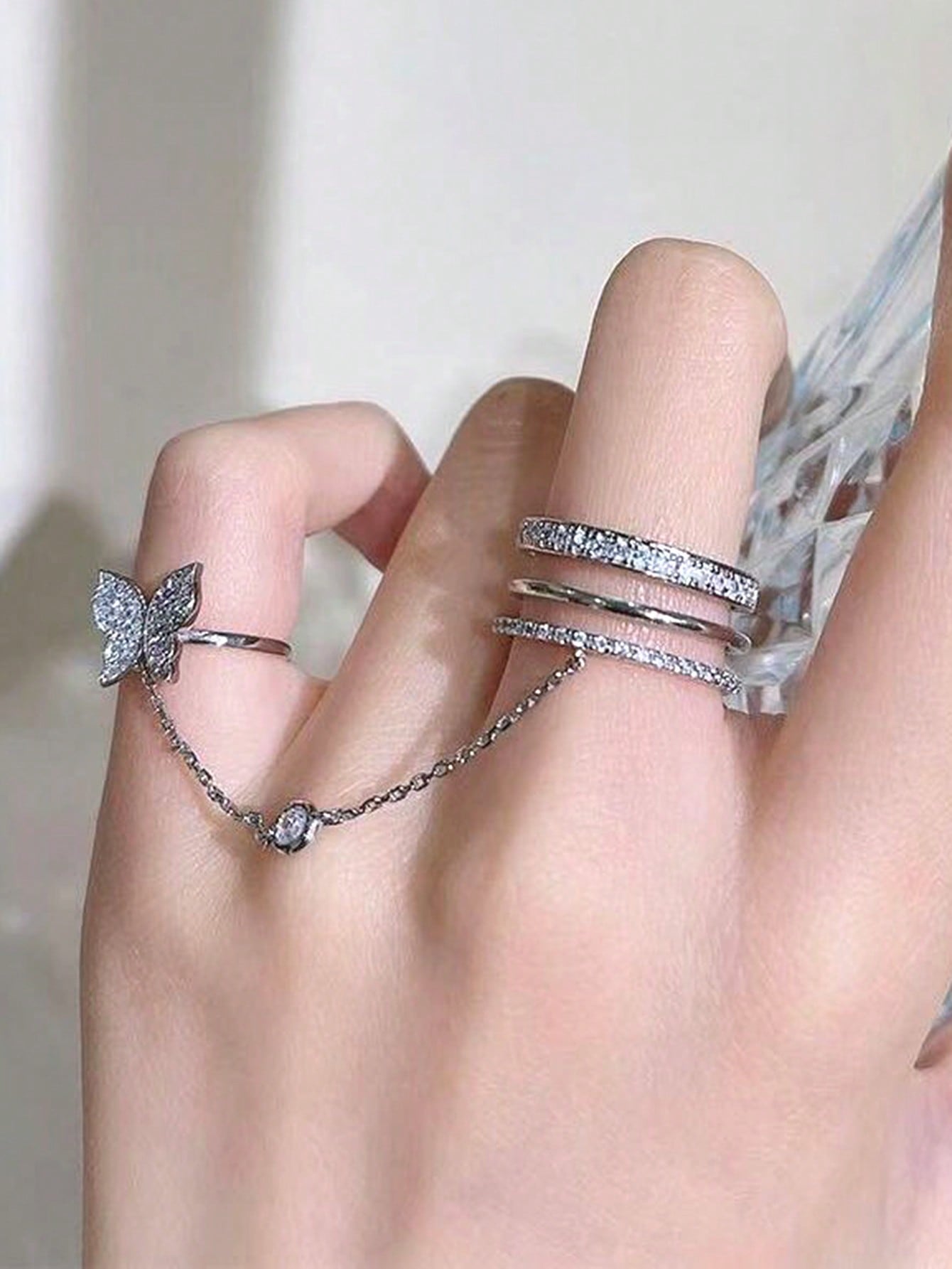 Shein - 2Pcs/Set Glamorous Butterfly Decor Mitten Ring For Women For Daily Decoration