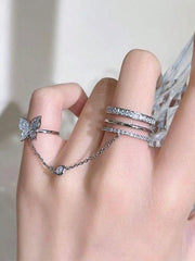 Shein - 2Pcs/Set Glamorous Butterfly Decor Mitten Ring For Women For Daily Decoration