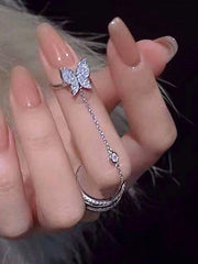 Shein - 2Pcs/Set Glamorous Butterfly Decor Mitten Ring For Women For Daily Decoration