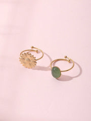 Shein - 2pcs 14k Gold Plated Fashionable Dopamine Style, Baroque Pattern Natural Stone Flower Decorated Open Ring For Women's Daily Use Or Gift