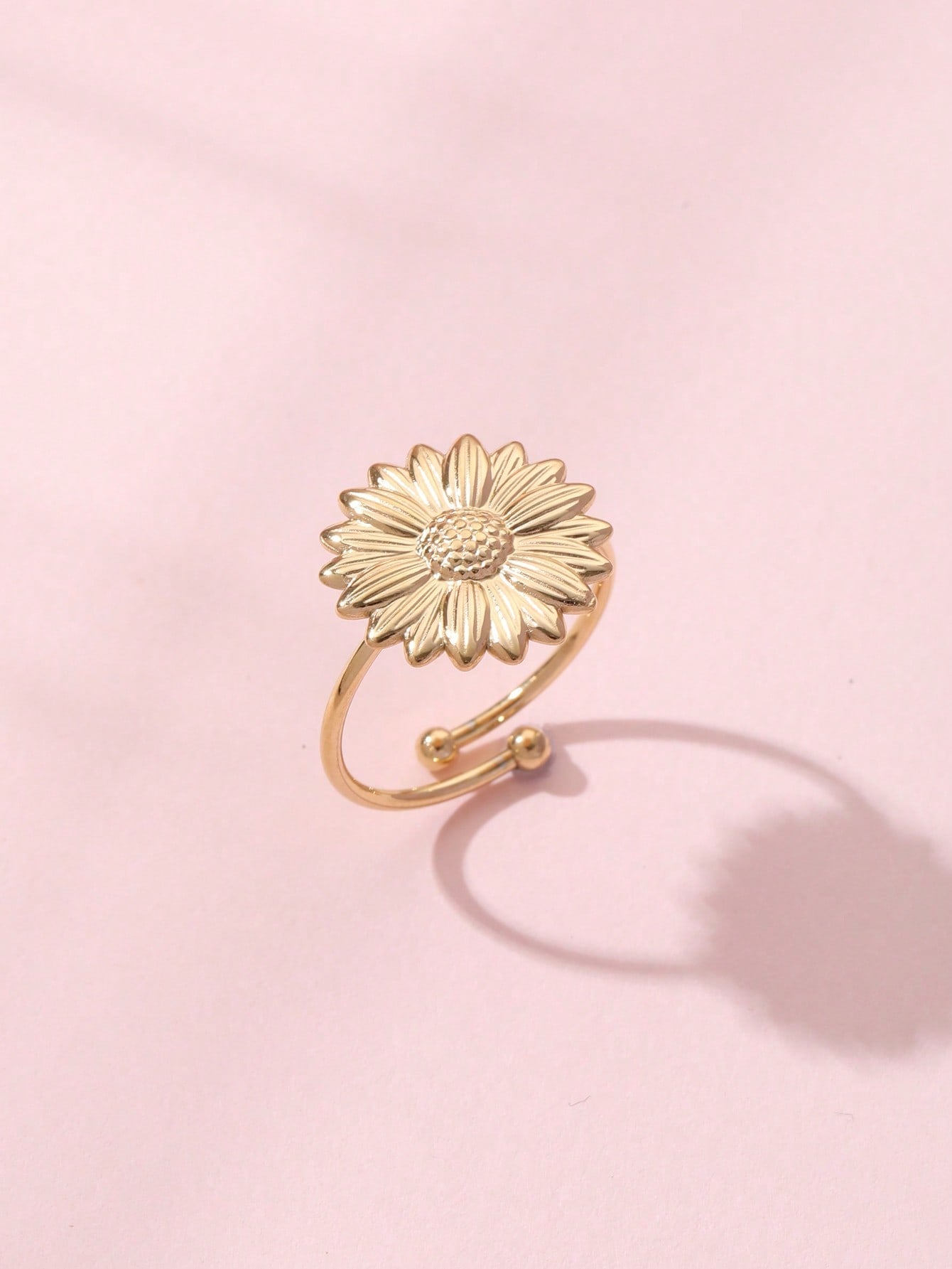 Shein - 2pcs 14k Gold Plated Fashionable Dopamine Style, Baroque Pattern Natural Stone Flower Decorated Open Ring For Women's Daily Use Or Gift
