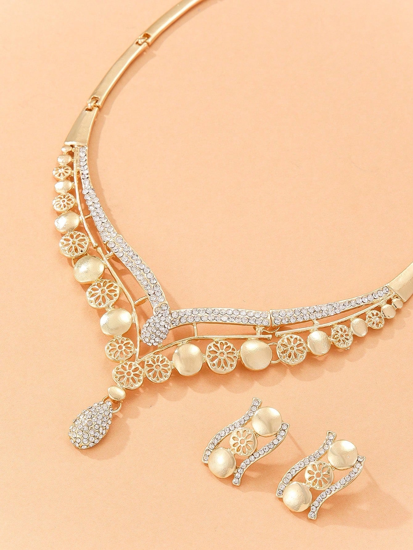 Shein - 3Pcs/Set Glamorous Rhinestone Decor V-Shaped Jewelry Set For Women For Banquet Jewelry