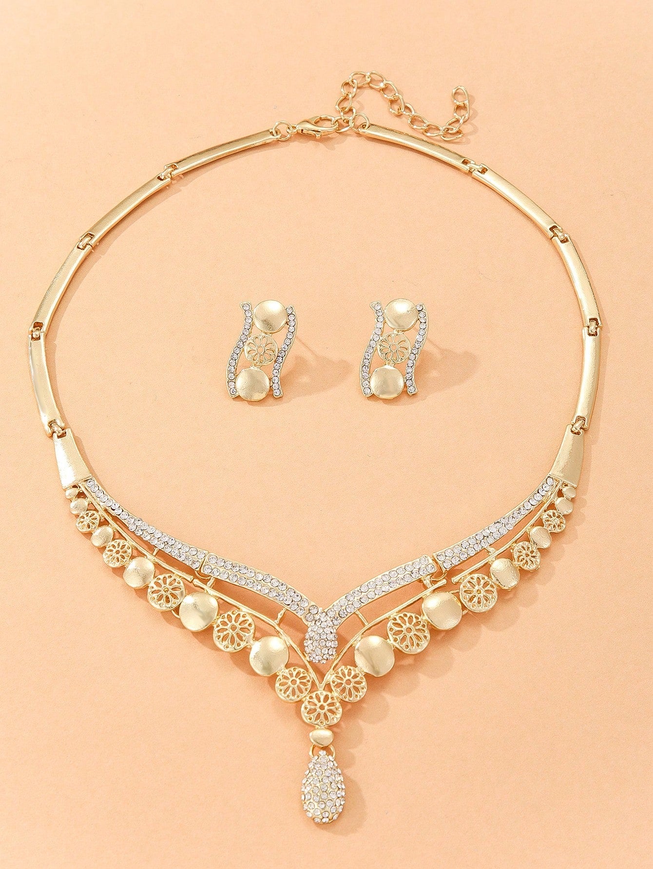 Shein - 3Pcs/Set Glamorous Rhinestone Decor V-Shaped Jewelry Set For Women For Banquet Jewelry