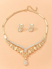 Shein - 3Pcs/Set Glamorous Rhinestone Decor V-Shaped Jewelry Set For Women For Banquet Jewelry