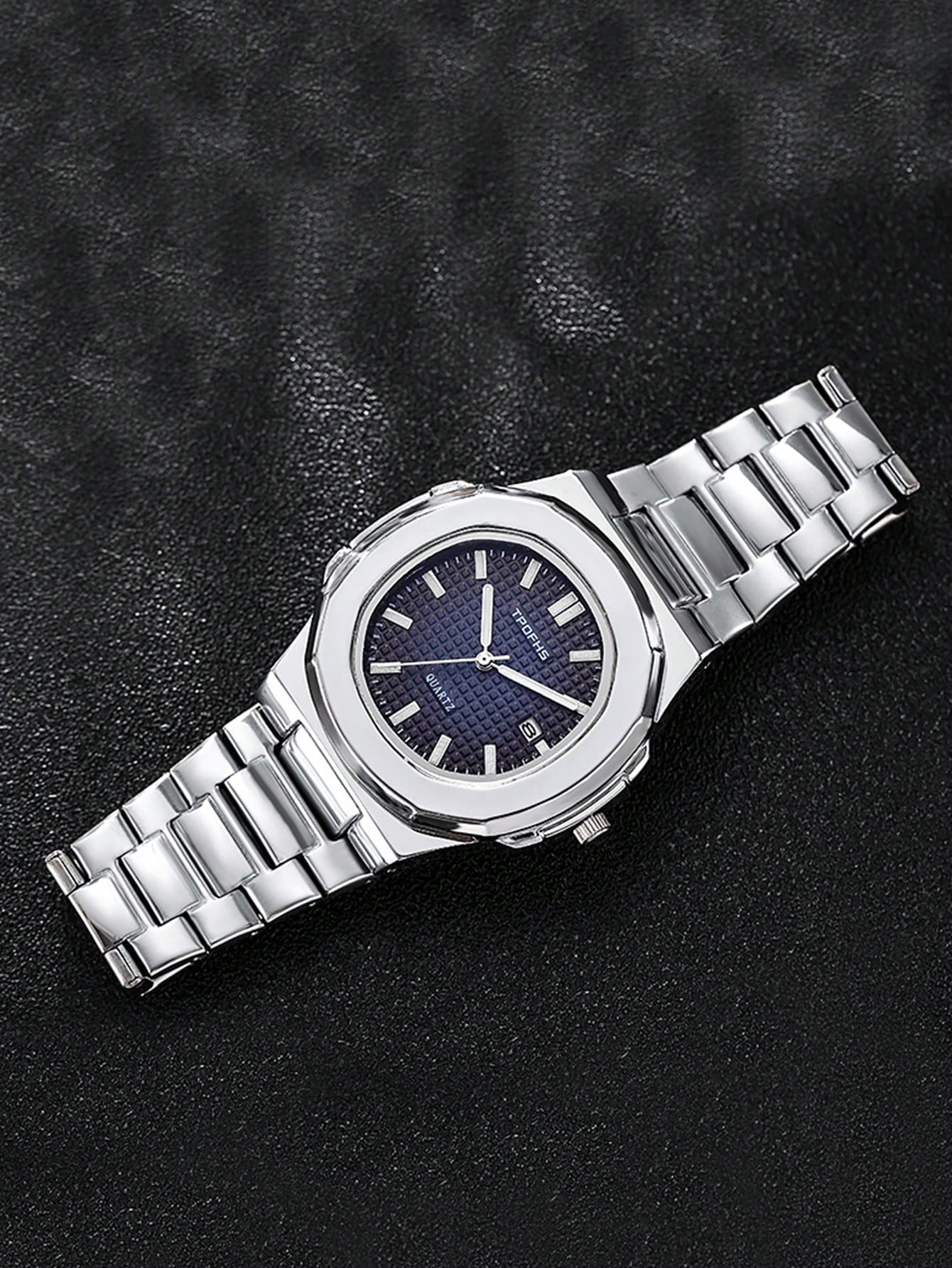 Shein - 1pc Men Silver Zinc Alloy Strap Casual Date Round Dial Quartz Watch, For Daily Life