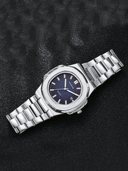Shein - 1pc Men Silver Zinc Alloy Strap Casual Date Round Dial Quartz Watch, For Daily Life