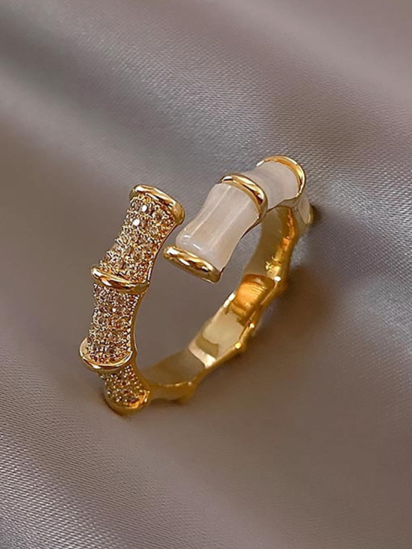 Shein - 1Pc Glamorous Opal & Cubic Zirconia Decor Cuff Ring For Women For Girlfriend'S Gift