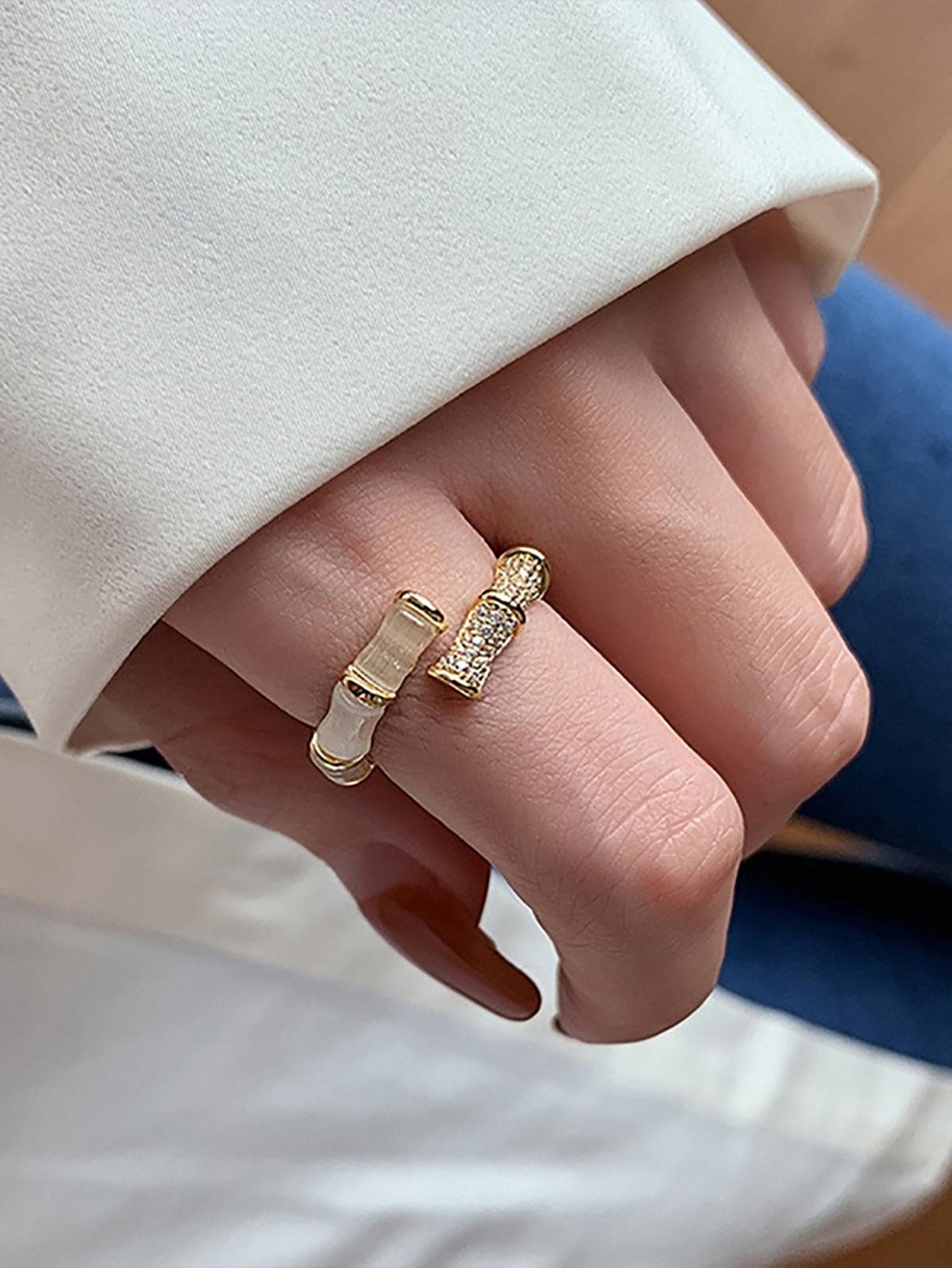Shein - 1Pc Glamorous Opal & Cubic Zirconia Decor Cuff Ring For Women For Girlfriend'S Gift