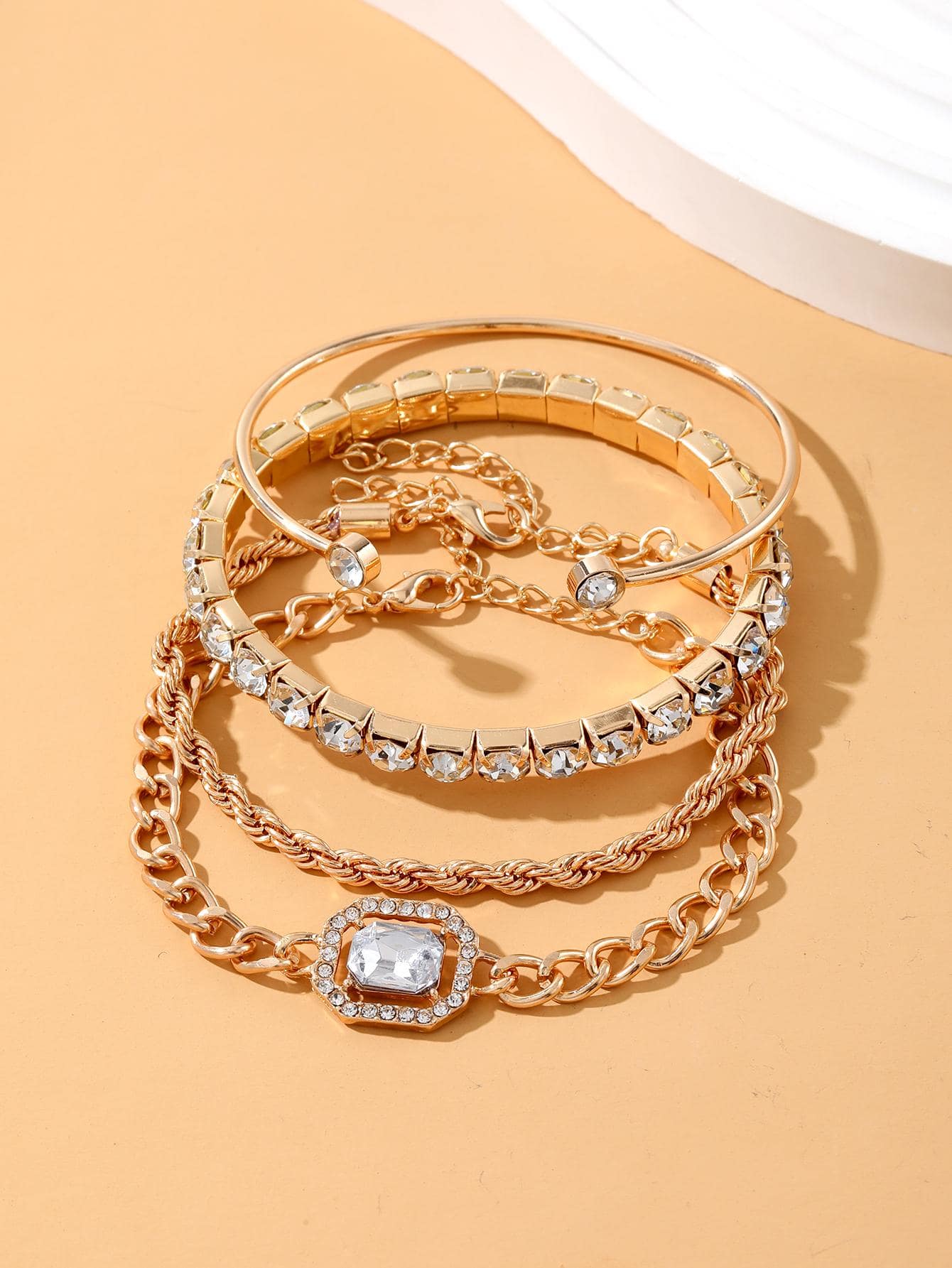 Shein - 4pcs/set Glamorous Zinc Alloy Cubic Zirconia Decor Bracelet For Women For Daily Decoration