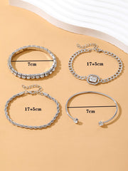 Shein - 4pcs/set Glamorous Zinc Alloy Cubic Zirconia Decor Bracelet For Women For Daily Decoration