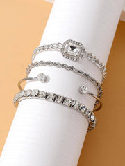 Shein - 4pcs/set Glamorous Zinc Alloy Cubic Zirconia Decor Bracelet For Women For Daily Decoration
