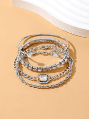 Shein - 4pcs/set Glamorous Zinc Alloy Cubic Zirconia Decor Bracelet For Women For Daily Decoration