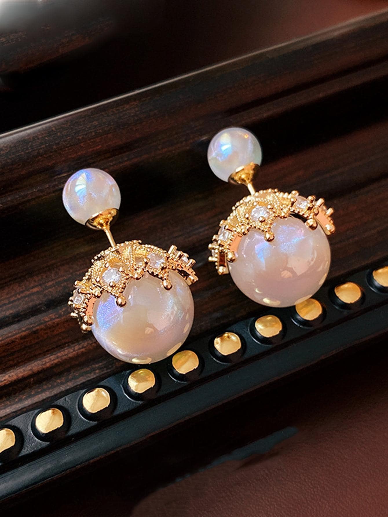 Shein - 1pair Fashion Cubic Zirconia & Faux Pearl Decor Earring Jackets For Women For Gift