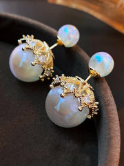Shein - 1pair Fashion Cubic Zirconia & Faux Pearl Decor Earring Jackets For Women For Gift