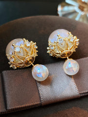 Shein - 1pair Fashion Cubic Zirconia & Faux Pearl Decor Earring Jackets For Women For Gift