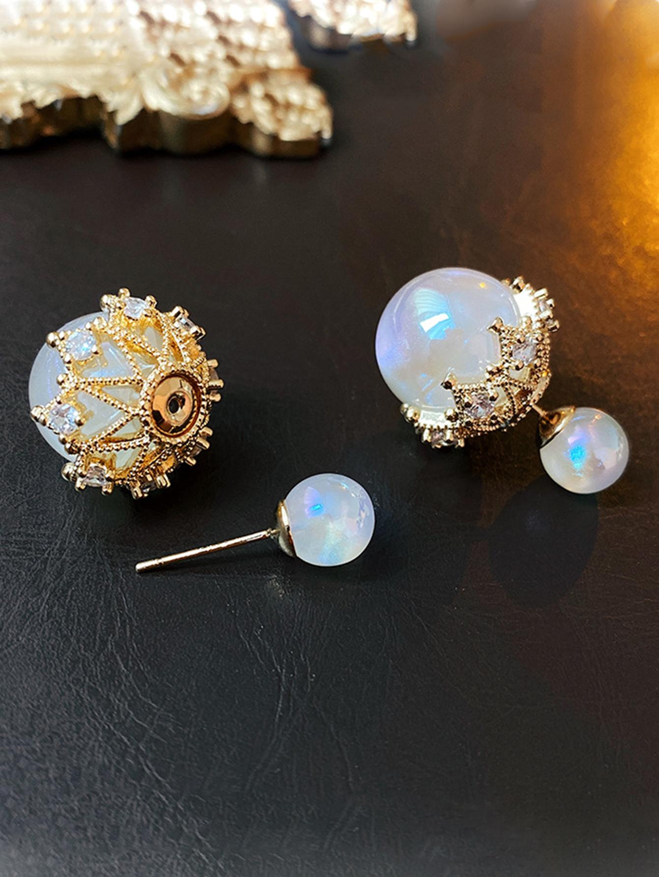 Shein - 1pair Fashion Cubic Zirconia & Faux Pearl Decor Earring Jackets For Women For Gift